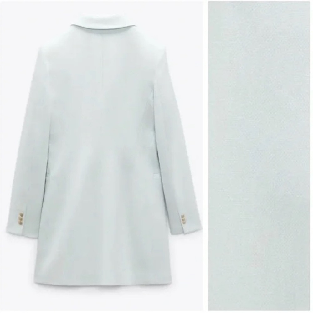 Zara women’s mint Green Double-Breasted long Blazer coat sz small preloved - Picture 6 of 16